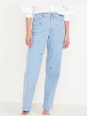 Old Navy Light Blue Embroidered Straight-Leg Women’s Jeans Size 10